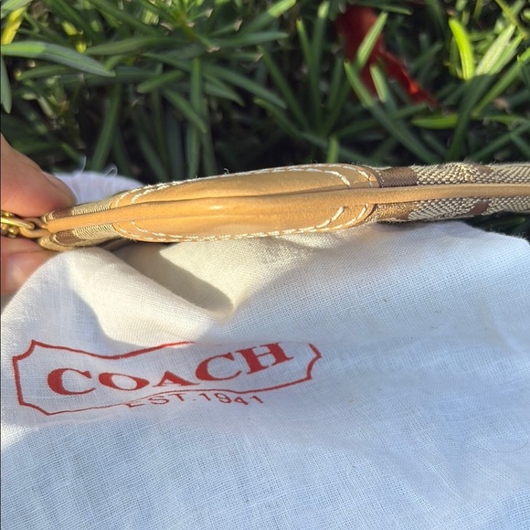 Coach Tan and Brown Signature Wristlet w/ mini Dustbag - Picture 4 of 9